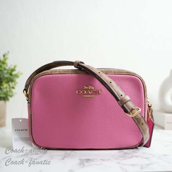 NWT Coach CBM24 Jamie Camera Bag In Signature Canvas Pink/Tan - Picture 1 of 8